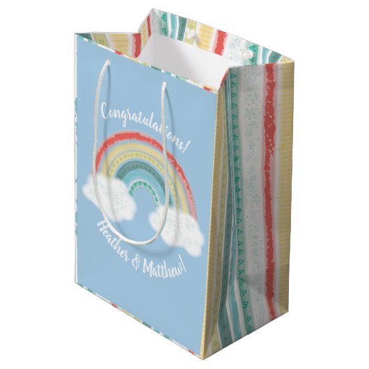 Boho Rainbow Baby shower Blue Boy Medium Cadeauzakje (Achterkant Gekanteld)