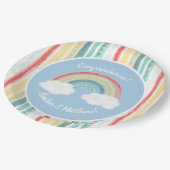 Boho Rainbow Baby shower Blue Boy Papieren Bordje (Gekanteld)