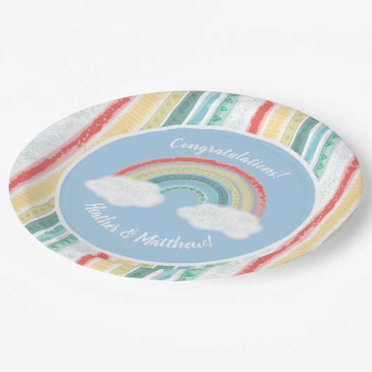 Boho Rainbow Baby shower Blue Boy Papieren Bordje (Gekanteld)