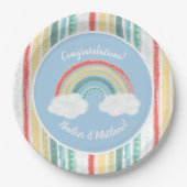 Boho Rainbow Baby shower Blue Boy Papieren Bordje (Voorkant)