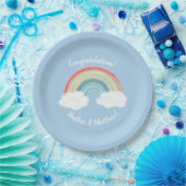 Boho Rainbow Baby shower Blue Boy Papieren Bordje (Feest)