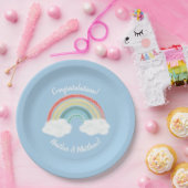 Boho Rainbow Baby shower Blue Boy Papieren Bordje (Feest)