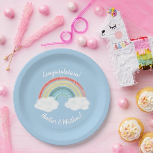 Boho Rainbow Baby shower Blue Boy Papieren Bordje (Feest)