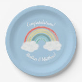 Boho Rainbow Baby shower Blue Boy Papieren Bordje (Voorkant)
