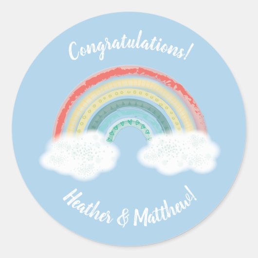 Boho Rainbow Baby shower Blue Boy Ronde Sticker (Voorkant)