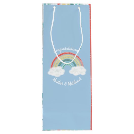 Boho Rainbow Baby shower Blue Boy Wijn Cadeautas (Achterkant)