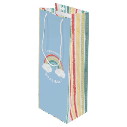 Boho Rainbow Baby shower Blue Boy Wijn Cadeautas (Voorkant Gekanteld)