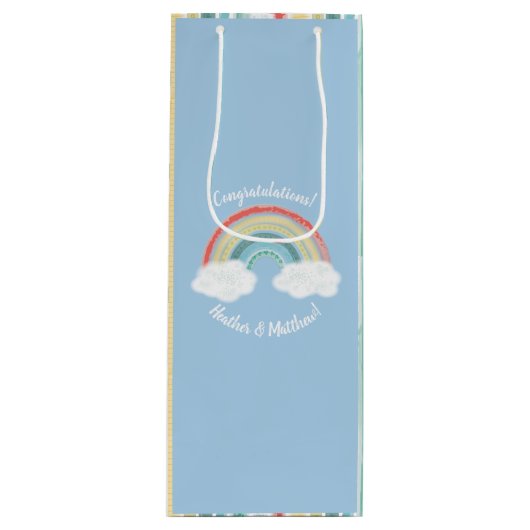 Boho Rainbow Baby shower Blue Boy Wijn Cadeautas (Voorkant)