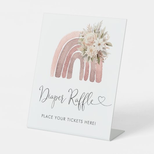 Boho Rainbow Baby shower Diaper Raffle Reclamebord Met Voetstuk (Voorkant)