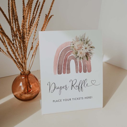 Boho Rainbow Baby shower Diaper Raffle Reclamebord Met Voetstuk