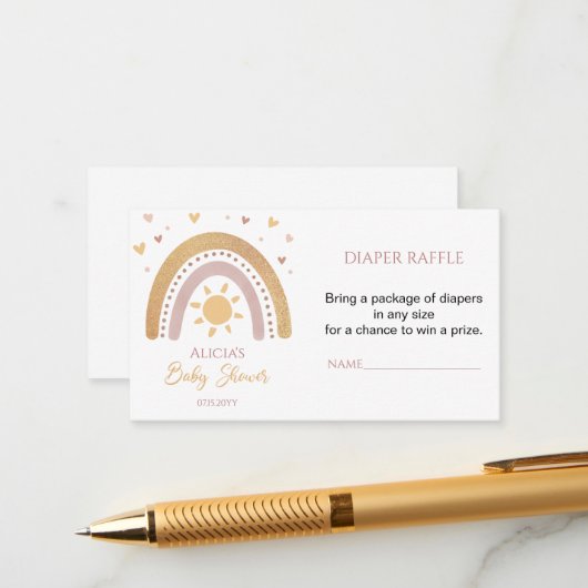 Boho Rainbow Baby shower Diaper Raffle Tickets Informatiekaartje (Voorkant / Achterkant in situ)