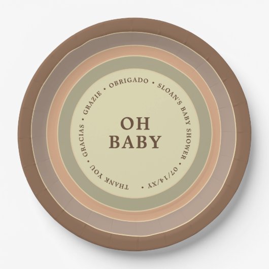 Boho Rainbow Baby shower Earthy Gender Neutral Papieren Bordje (Voorkant)