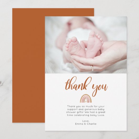 Boho Rainbow Baby shower Foto: Dank u wel Bedankkaart (Voorkant / Achterkant)