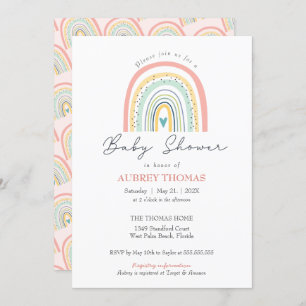 Boho Rainbow Baby shower Hand Drawn Heart Kaart