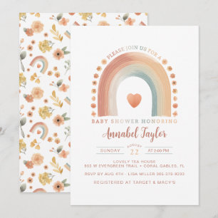 Boho Rainbow Baby shower Invitation - Aardse Water Kaart