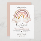 Boho Rainbow Baby shower Invitation Girl Rustic Kaart (Voorkant / Achterkant)