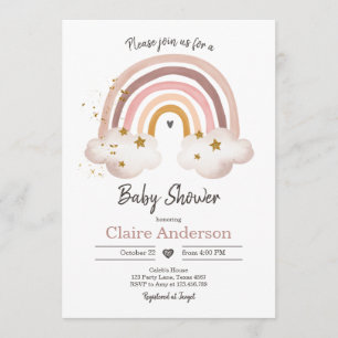 Boho Rainbow Baby shower Invitation Girl Rustic Kaart