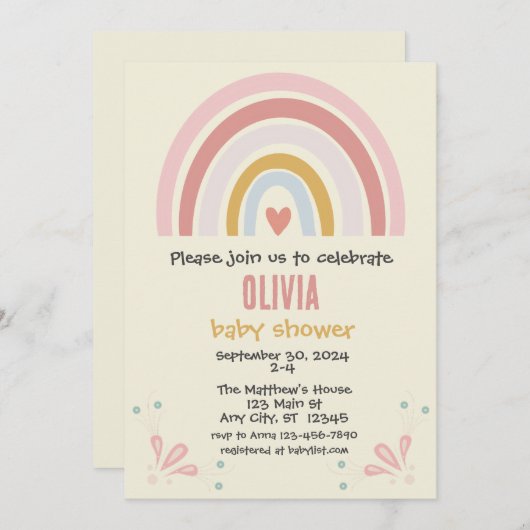 Boho Rainbow Baby shower Invitation | Kaart (Voorkant / Achterkant)