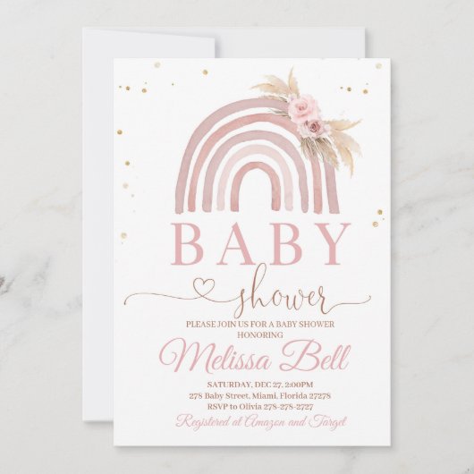 Boho Rainbow Baby shower Invitation Pampas Kaart (Voorkant)