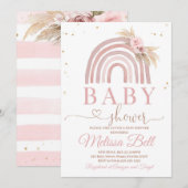 Boho Rainbow Baby shower Invitation Pampas Kaart (Voorkant / Achterkant)