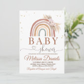 Boho Rainbow Baby shower Invitation Pink Pampas Kaart (Staand voorkant)