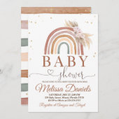 Boho Rainbow Baby shower Invitation Pink Pampas Kaart (Voorkant / Achterkant)