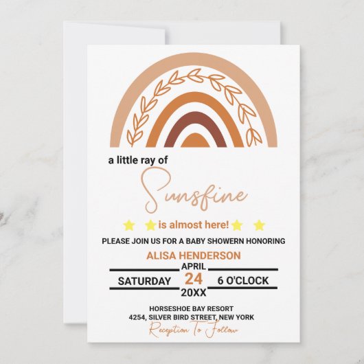 Boho Rainbow Baby shower Invitation Terracotta Sun Kaart (Voorkant)