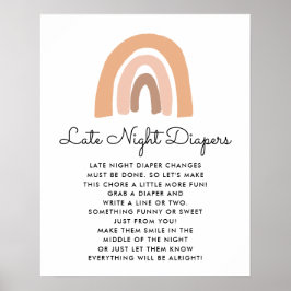 Boho Rainbow Baby shower Late Night Diaper game Poster