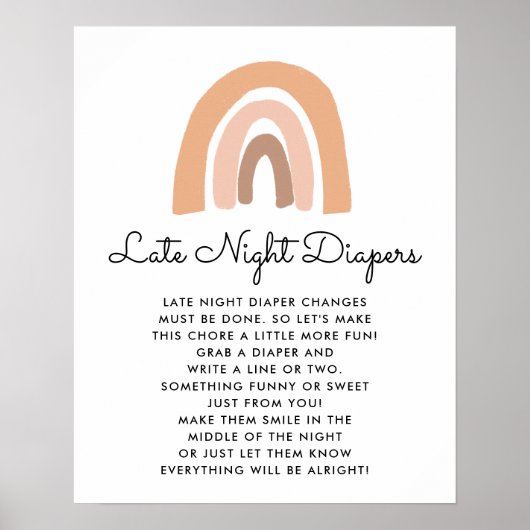 Boho Rainbow Baby shower Late Night Diaper game Poster (Voorkant)