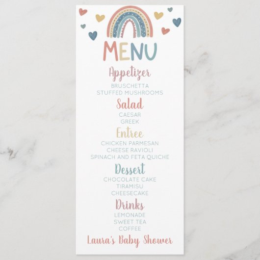 Boho Rainbow Baby shower Menu (Voorkant)