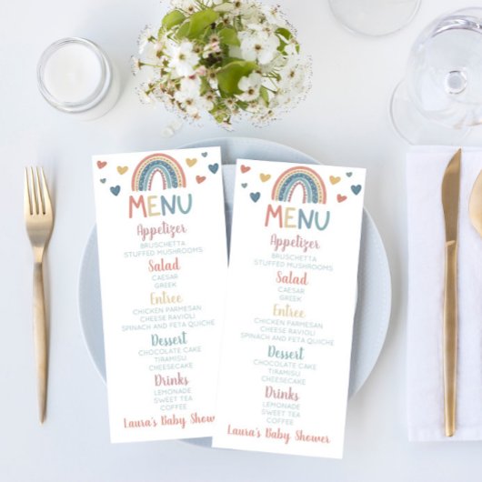 Boho Rainbow Baby shower Menu