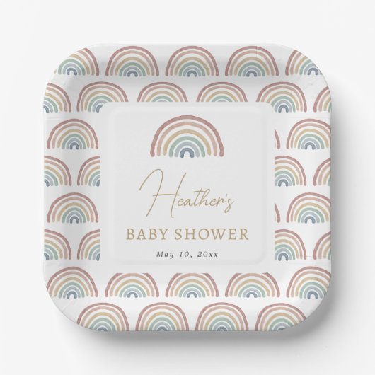 Boho Rainbow Baby shower Papieren Bordje (Voorkant)
