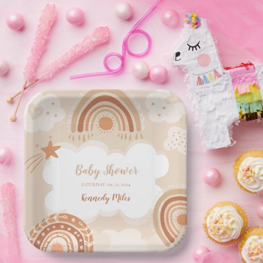 Boho Rainbow Baby shower Papieren Bordje (Feest)