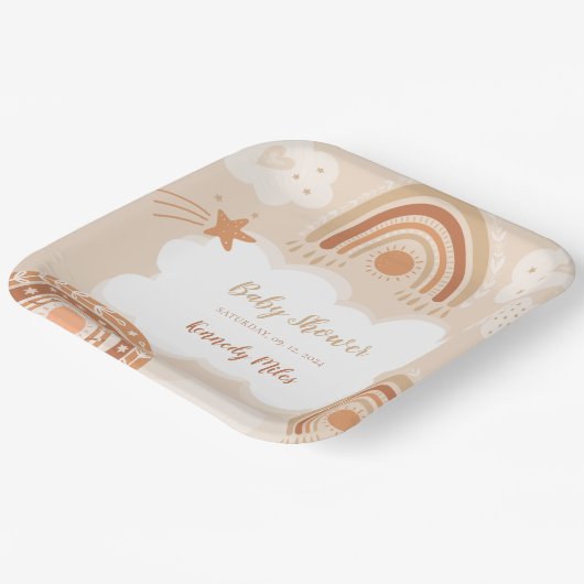 Boho Rainbow Baby shower Papieren Bordje (Gebogen)