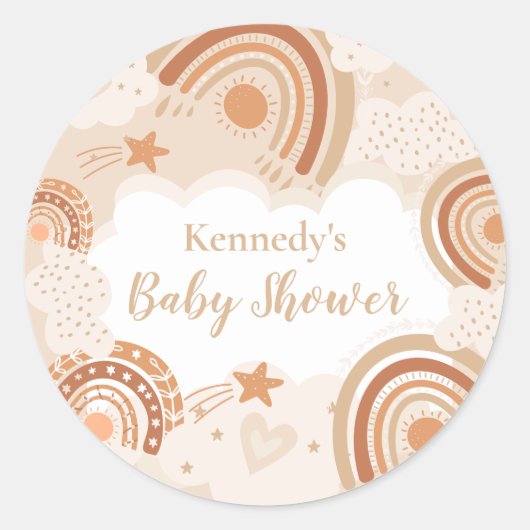 Boho Rainbow Baby shower Ronde Sticker (Voorkant)