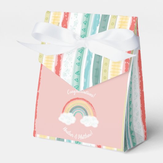 Boho Rainbow Baby shower Roze Bedankdoosjes (Voorkant Zijde)