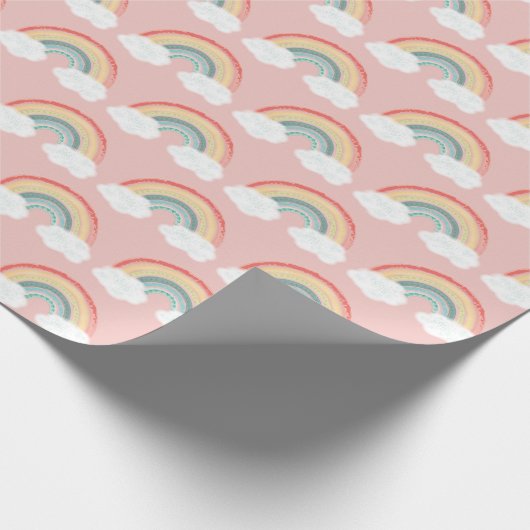 Boho Rainbow Baby shower Roze Cadeaupapier (Hoek)