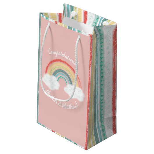 Boho Rainbow Baby shower Roze Klein Cadeauzakje (Achterkant Gekanteld)