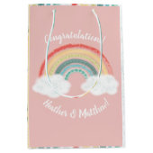 Boho Rainbow Baby shower Roze Medium Cadeauzakje (Voorkant)