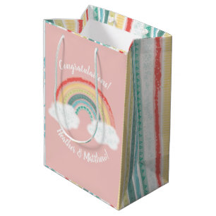 Boho Rainbow Baby shower Roze Medium Cadeauzakje