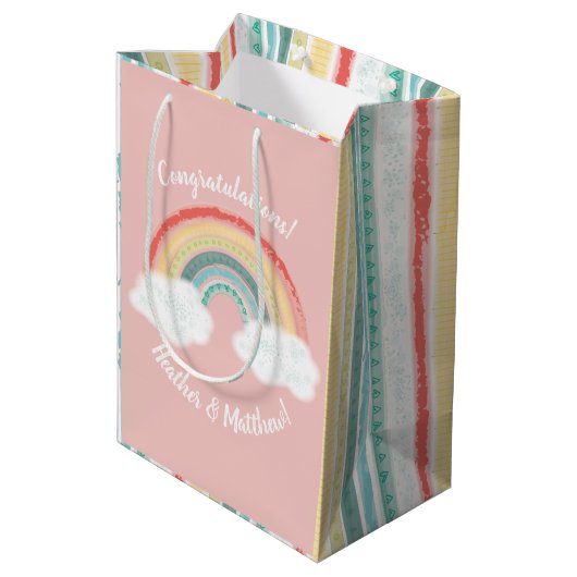 Boho Rainbow Baby shower Roze Medium Cadeauzakje (Achterkant Gekanteld)