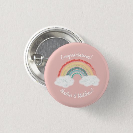 Boho Rainbow Baby shower Roze Ronde Button 3,2 Cm (Voorkant /achterkant)