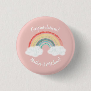 Boho Rainbow Baby shower Roze Ronde Button 3,2 Cm