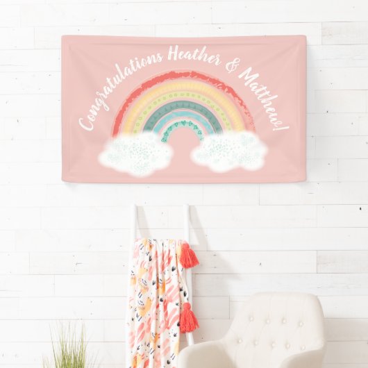 Boho Rainbow Baby shower Roze Spandoek (Insitu)