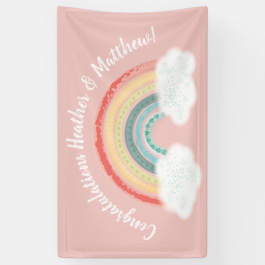 Boho Rainbow Baby shower Roze Spandoek (Verticaal)