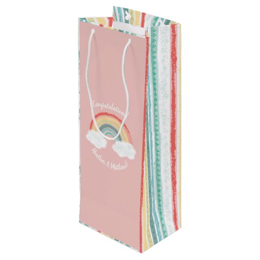 Boho Rainbow Baby shower Roze Wijn Cadeautas (Achterkant Gekanteld)