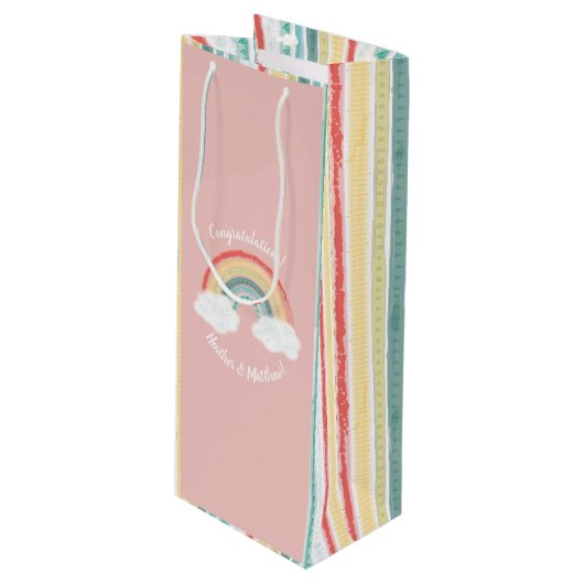 Boho Rainbow Baby shower Roze Wijn Cadeautas (Voorkant Gekanteld)