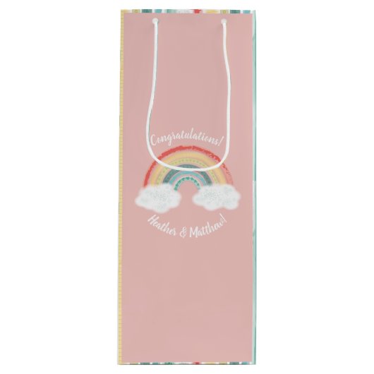 Boho Rainbow Baby shower Roze Wijn Cadeautas (Voorkant)