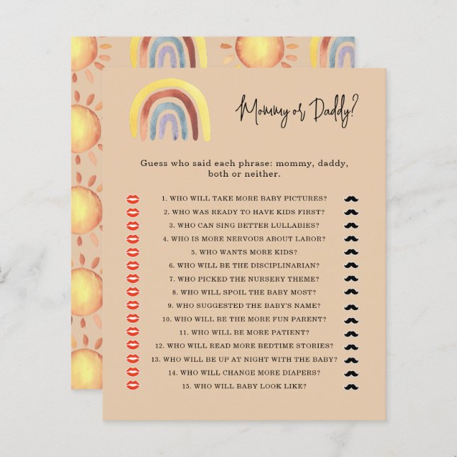 Boho Rainbow-baby shower-spel (Voorkant / Achterkant)