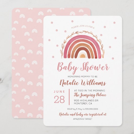 Boho Rainbow Baby shower Uitnodiging (Voorkant / Achterkant)